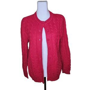 Vintage 60s Barbara Lee Wool Cable Knit Cardigan Sweater Womens Size M Red